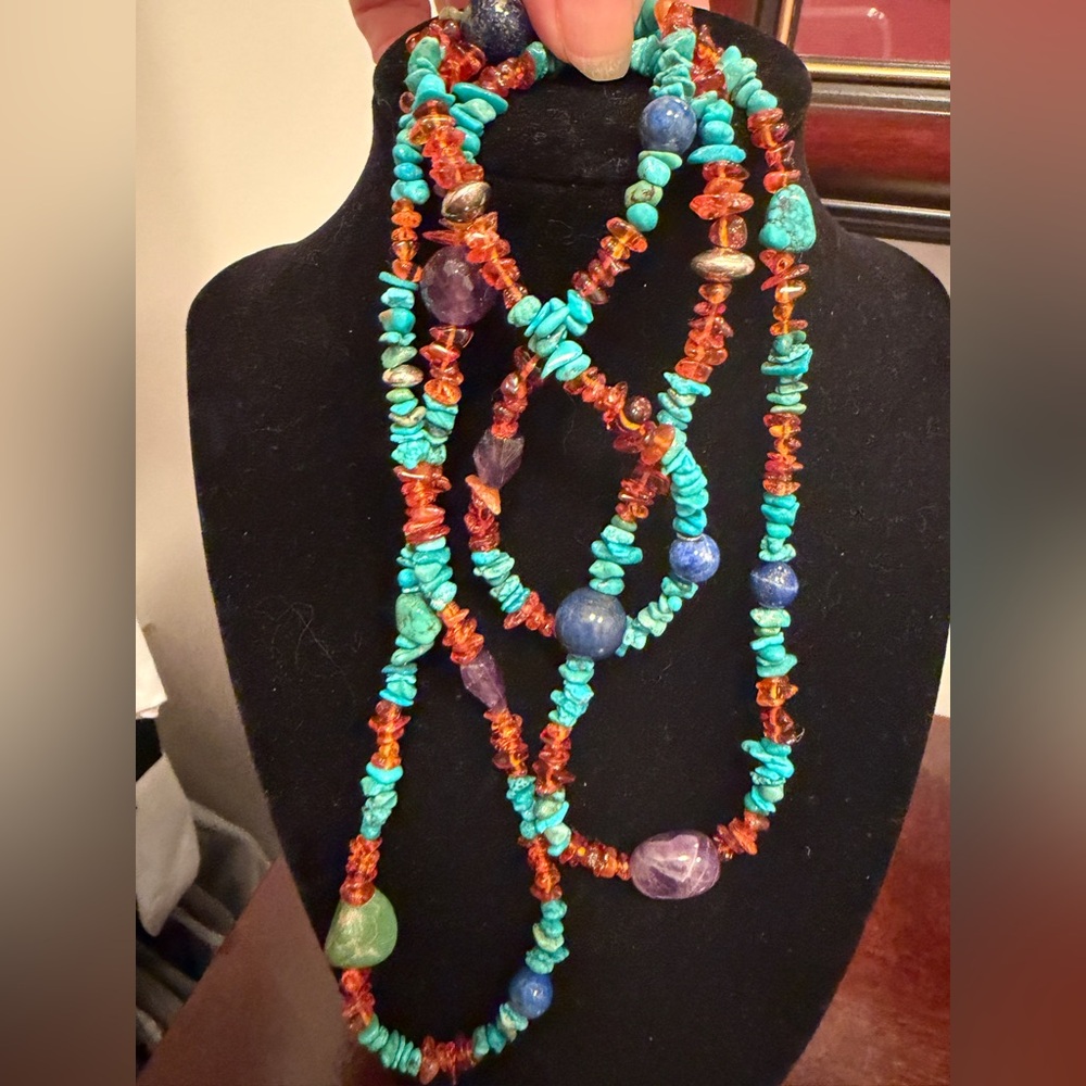 JAY KING Turquoise, Lapis, Amber & Amethyst 43" Necklace, Sterling Silver new ! - Picture 3 of 9